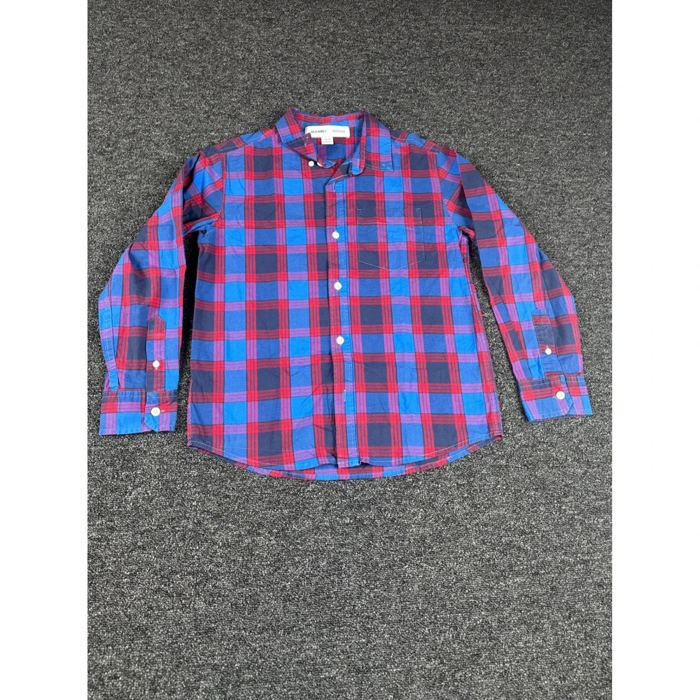 Old Navy Boys Plaid Long Sleeve Shirt‎ Blue Red Size L (10–12)
